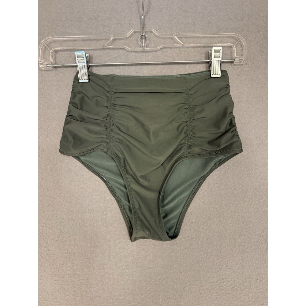 Aerie High Rise Ruched Bikini Bottom Womens Size XS Green Swimsuit Briefs Sage